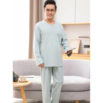 中老年人睡衣男士春秋長袖純棉套頭全棉春夏季爸爸大碼家居服套裝