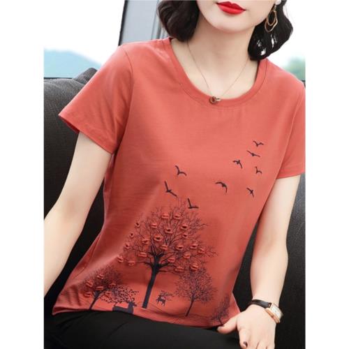 媽媽裝夏款時尚純棉上衣寬松遮肚中老年女裝減齡洋氣小衫短袖t恤