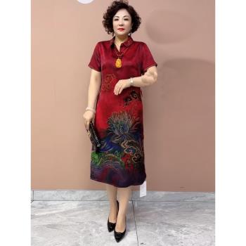 香雲紗真絲連衣裙女2024夏季新款中老年媽媽裝改良旗袍桑蠶絲裙子