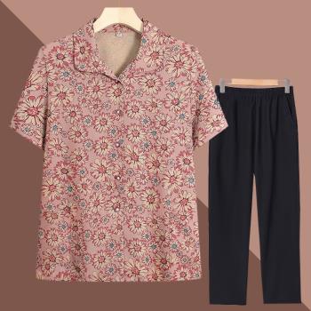 中老年人夏裝短袖女奶奶襯衫媽媽夏季洋氣衣服老人老太太寬松套裝