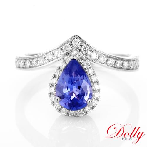 Dolly 18K金 天然水滴藍寶石1克拉鑽石戒指(003)