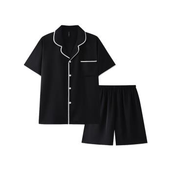 【涼感】冰絲睡衣男士夏季短袖短褲家居服簡約絲綢夏天高階感套裝