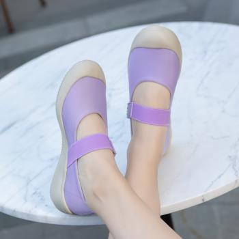 老北京布鞋女夏季透氣厚底坡跟女鞋紫色大碼中老年媽媽淺口運動鞋