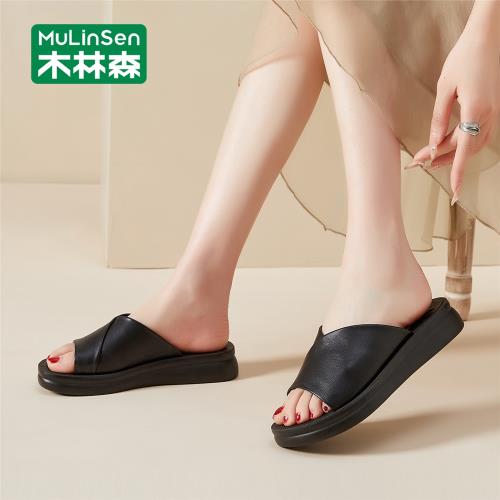 木林森一字拖鞋女外穿2025新款女士中老年媽媽鞋夏季時尚沙灘涼拖