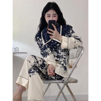冰絲睡衣女春秋款緞面高級感夏款女款家居服絲綢夏季法式大牌套裝
