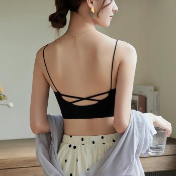 美背內衣女文胸一體式背心夏季薄款冰絲無痕吊帶抹胸2024網紅爆款