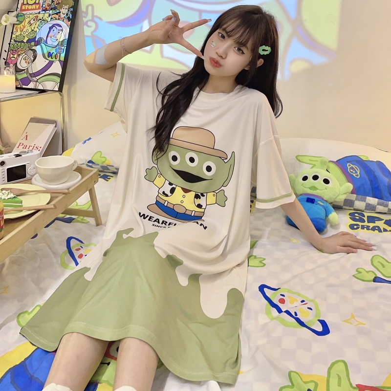 登場! 2023新款涼感冰絲螺紋睡裙女士夏季薄款可愛小怪獸睡衣韓版家居服 バッグ