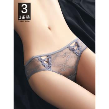 日本專櫃性感蕾絲內褲女夏薄款透氣舒適純棉襠冰絲低腰網紗三角褲
