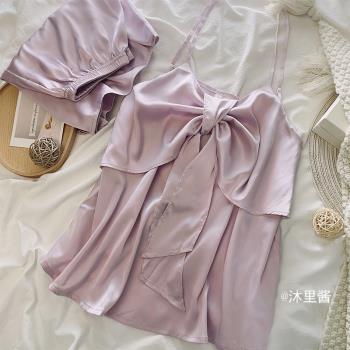 紫色韻味 睡衣女夏季性感冰絲吊帶短褲兩件套少女網紅Ins風家居服