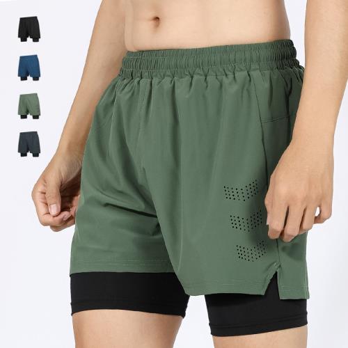 2025夏跑步短褲男二合一速干透氣防摩擦馬拉松田徑訓練健身三分褲