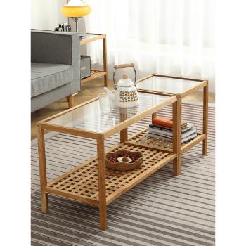 北歐實木玻璃茶幾創意小戶型方形茶桌床頭柜簡約客廳茶臺沙發邊幾