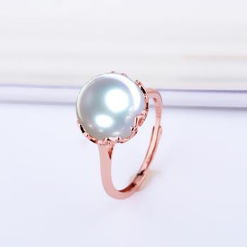 鑲嵌簡約時尚珍珠琥珀女戒指空托