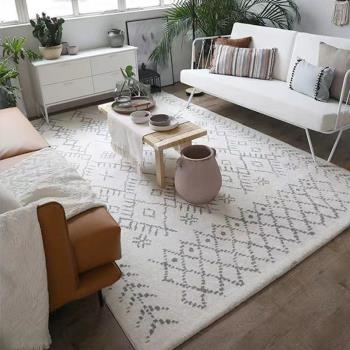 摩洛哥奶油風北歐簡約地毯客廳沙發茶幾毯臥室床邊毯線條毛絨地墊