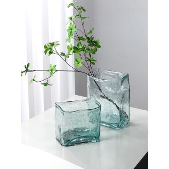 北歐簡約方塊小清新透明玻璃花瓶客廳插花水養大口徑桌面擺件高級