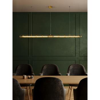 輕奢餐廳吊燈后現代簡約吧臺水晶全銅燈具北歐創意個性長條吊燈