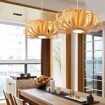 北歐木片餐廳吊燈創意個性臥室客廳LED現代燈東南亞風格茶室燈具