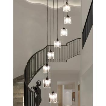 樓梯吊燈長吊燈LOFT復式輕奢北歐現代簡約別墅客廳網紅旋轉水晶燈
