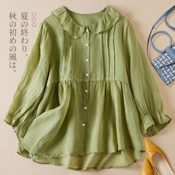 2024年夏季新款娃娃領襯衫七分袖上衣女法式漂亮氣質減齡襯衣小衫