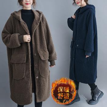 寬松長款過膝羊羔毛休閑加厚大衣