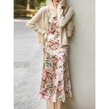 日系法式風吊帶碎花醋酸連衣裙女薄款氣質高級吊帶裙夏季新款半裙