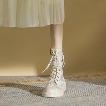 夏季鏤空網紗馬丁靴夏季薄款2023新款春款小短靴透氣涼靴白色網靴