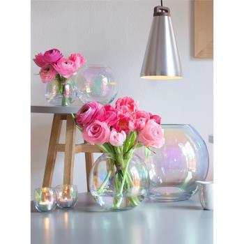 英國LSA Pearl珍珠彩虹玻璃花瓶 北歐透明幻彩漸變色插花客廳大號