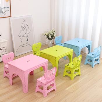 兒童玩具桌可折疊幼兒園小桌子家用寶寶寫字臺塑料便攜式手提桌椅