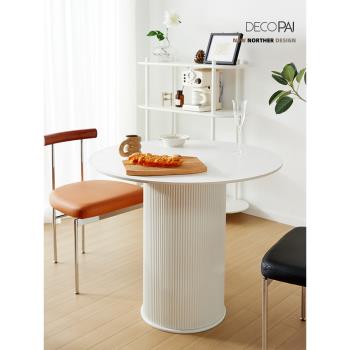 巖板餐桌圓形純白現代簡約加厚創意家用網紅新款餐廳北歐風格圓桌