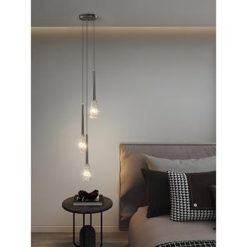 北歐輕奢全銅水晶臥室床頭吊燈現代餐廳極簡設計師創意吊線小吊燈