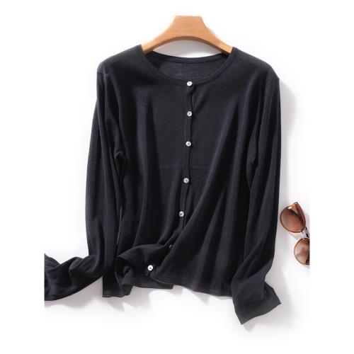 冰絲開衫外套女夏季薄款圓領苧麻防曬空調衫針織配吊帶裙外搭罩衫