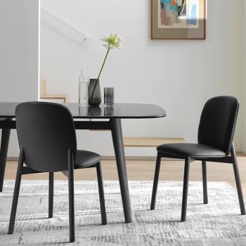 意式簡約實木皮質休閑客廳單人餐椅北歐現代樣板間網紅設計洽談椅
