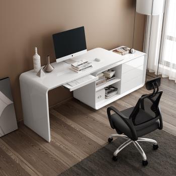 辦公家具簡約白色烤漆書架電腦桌