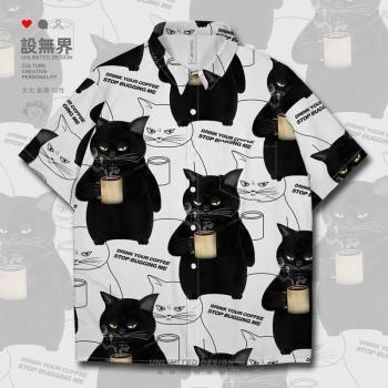 腹黑貓咪咖啡小眾設計感短袖襯衫