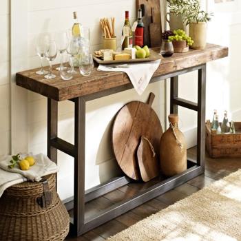 美式復古鐵藝實木玄關臺餐邊桌中式條幾案臺供桌墻邊長條窄邊桌子