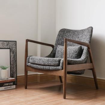 北歐原木躺椅簡約舒適型單人休閑椅懶人凳子會客接待扶手椅沙發椅