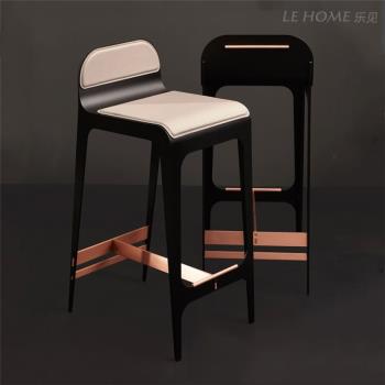 意式簡約現代網紅黑色金屬烤漆鍍金極簡設計吧椅北歐輕奢酒吧餐椅