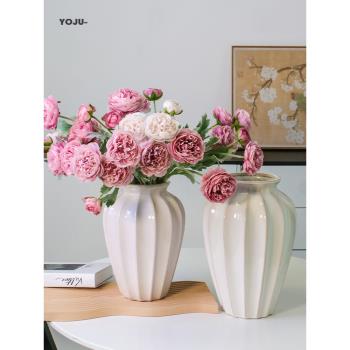 白色復古陶瓷花瓶高級感餐桌擺件客廳插花美式臺面陶罐牡丹花花瓶