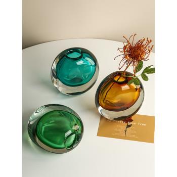北歐時尚輕奢實心玻璃花瓶ins透明簡約插花水養家居花器擺件新款