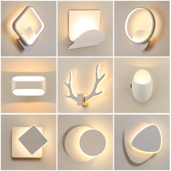 北歐壁燈現代簡約創意方形床頭燈led客廳過道背景墻燈圓形臥室燈