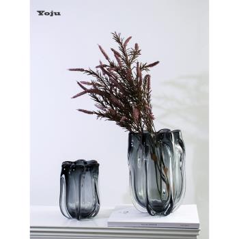 Yoju北歐輕奢水晶玻璃花瓶客廳玄關透明插花擺件簡約白菜琉璃花器