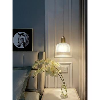 吧臺吊燈單個侘寂風黃銅玻璃日式復古極簡奶油風臥室床頭吊線燈