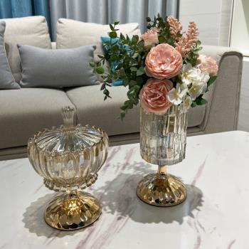 現代簡約輕奢風客廳玻璃花瓶創意北歐餐桌插花干花仿真花裝飾花器