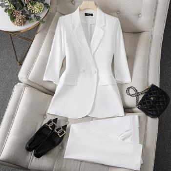 白色西裝外套女夏季薄款氣質職業小個子七分袖高級感休閑西服套裝
