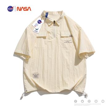 NASA聯名冰絲速干工裝短袖男薄款Polo衫夏季半袖襯衫寬松翻領T恤