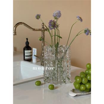 monroe夢鹿工作室冰川玻璃花瓶客廳餐桌透明插花水養ins歐式現代