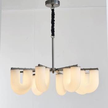 現代簡約客廳U形吊燈中古奶油風設計師款臥室餐廳兒童房玻璃燈具