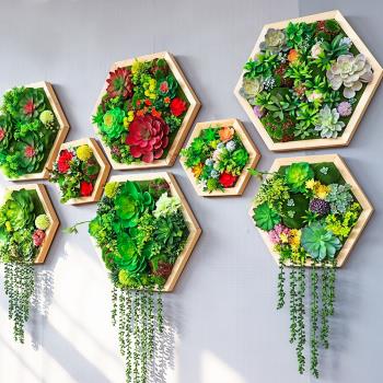 仿真多肉植物裝飾壁掛北歐綠植實木框墻飾客廳餐廳創意背景墻立體