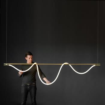 北歐創意個性設計師軟裝輕奢長條燈極簡藝術餐廳吧臺裝飾led吊燈