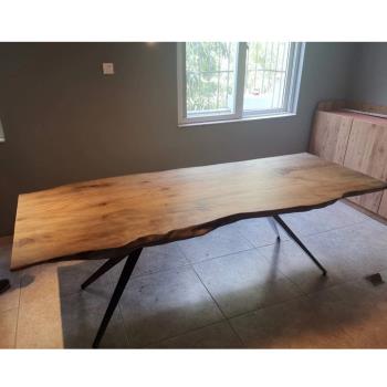 北歐原木大板餐桌創意客廳長飯桌鐵藝辦公桌自然邊長桌個性民宿桌