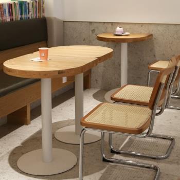 北歐創意實木半圓桌接待洽談桌網紅咖啡奶茶客廳家用現代簡約餐桌